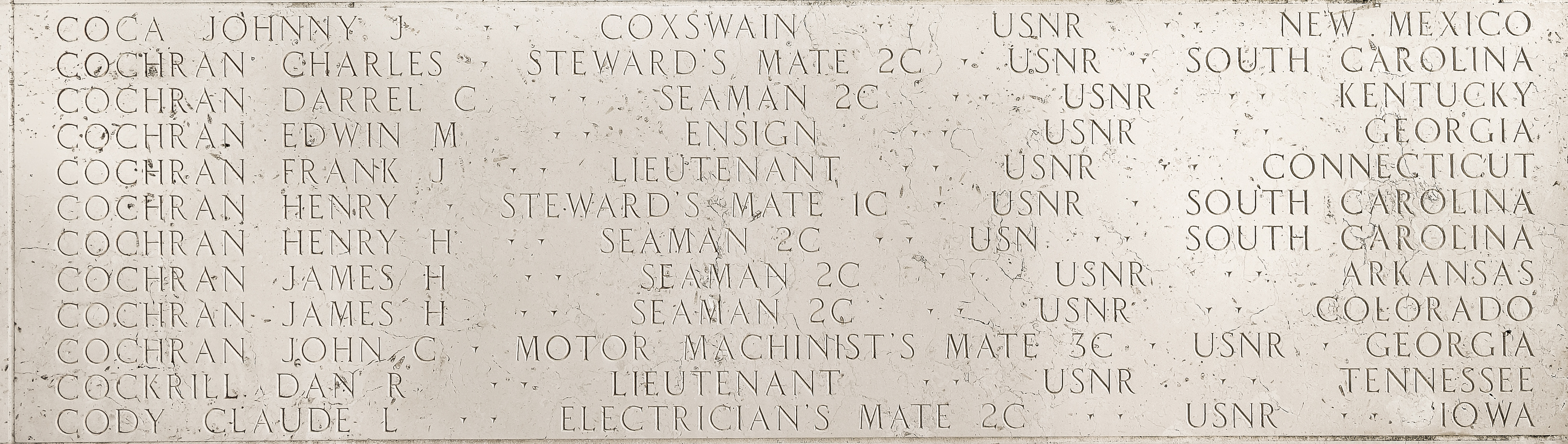 John C. Cochran, Motor Machinist's Mate Third Class